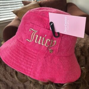 Brand New Juicy Couture Pink Bucket Hat Terrycloth w/ Gold Tone Embroidered Logo